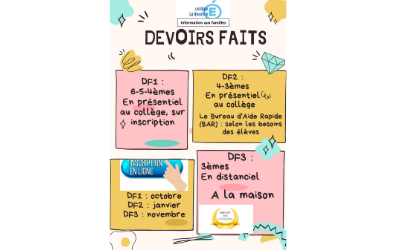 Devoirs faits – période 2 : janvier/mars 2022