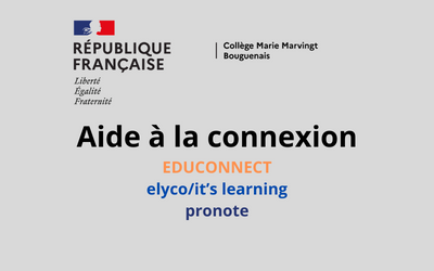 Aide à la connexion educonnect/elyco/it’s learning/pronote